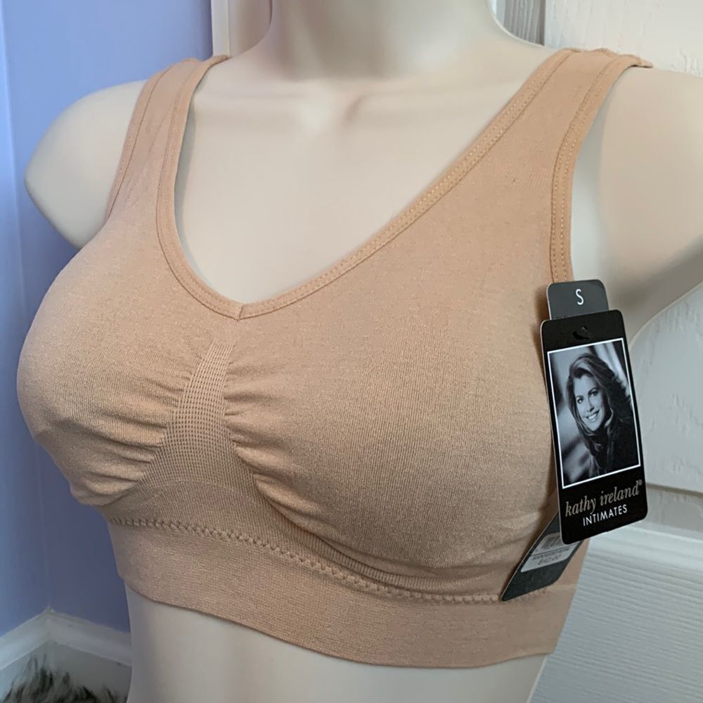Kathy Ireland No Wire Lightly Lined Seamless Bralette Bra Beige S